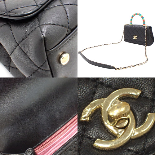 Matelasse Coco Handle XXS Lambskin Black Multicolor Rainbow AS2215 2-way Shoulder Bag, can be worn as a shoulder bag or crossbody bag.