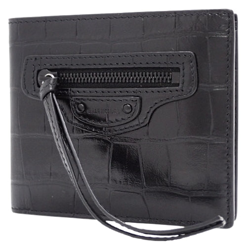 Bifold Wallet, Leather, Black, 640111 15V07 1000, Crocodile Embossed, Wallet, Small Accessory