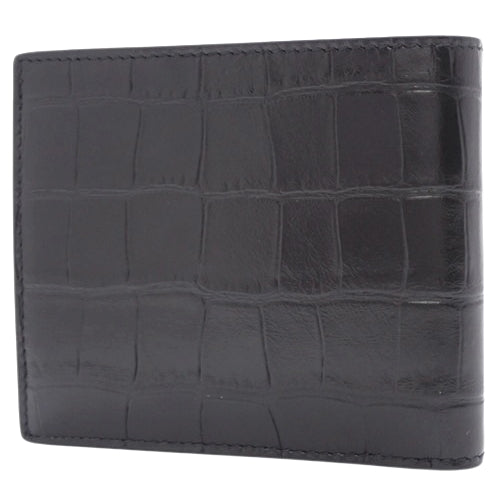 Bifold Wallet, Leather, Black, 640111 15V07 1000, Crocodile Embossed, Wallet, Small Accessory