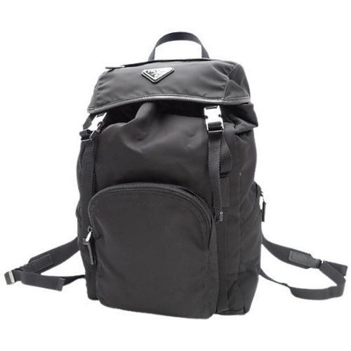 Triangle logo plate backpack/shoulder bag, daily use, nylon, VELA NERO (black), 1BZ039
