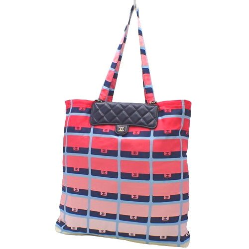 Matelasse Coco Mark Eco Bag, Caviar Skin, Nylon, Navy, Red, Pink, AP2095, Shoulder Bag, Chain Shoulder Bag