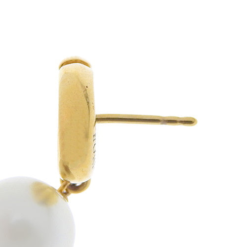 CD Logo Pearl Earrings, Metal (GP), Fake Pearl, Accessory, Jewelry, Swing.