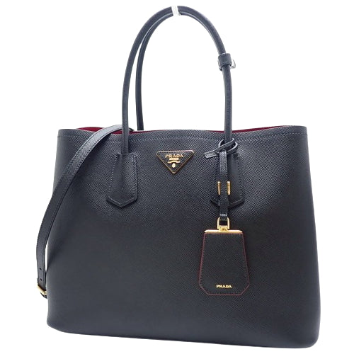 Double Bag, Saffiano Leather, NERO (Black), B2756T, 2-Way Shoulder/Top Handle Tote