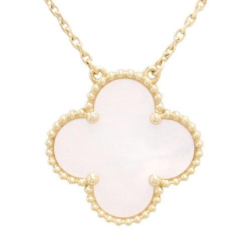 Magic Alhambra Mother of Pearl Pendant (VCAR041300) in 18K Pink Gold with Warranty. Features a shell and four-leaf clover.