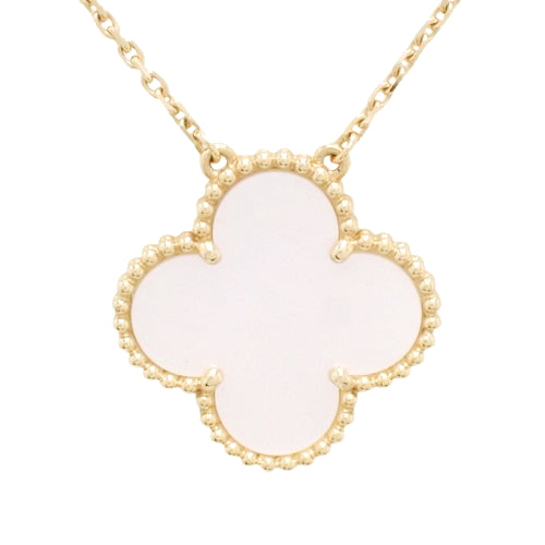 Magic Alhambra Mother of Pearl Pendant (VCAR041300) in 18K Pink Gold with Warranty. Features a shell and four-leaf clover.