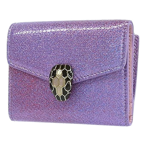 Serpenti Forever Tri-fold Wallet, 3-fold Mini Wallet, Snake Motif, Glitter Leather