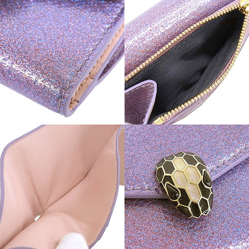Serpenti Forever Tri-fold Wallet, 3-fold Mini Wallet, Snake Motif, Glitter Leather