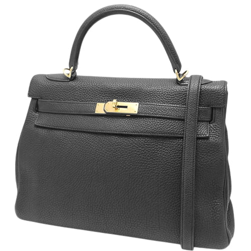 Kelly 32 (inner-stitched) Togo leather, black, gold hardware, □O stamp.