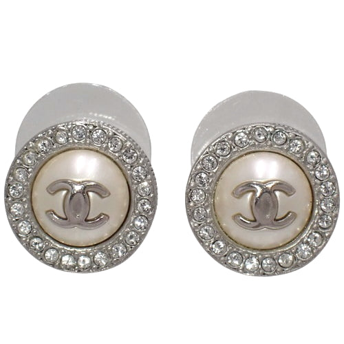 Cocomark Pearl and Rhinestone Earrings, Metal, Faux Pearl, Rhinestone, Accessories, Jewelry, Round