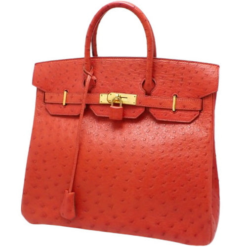 Autocloé 32 Ostrich Leather, Rouge Vif (Bright Red), Gold Hardware, 〇Y Engraving