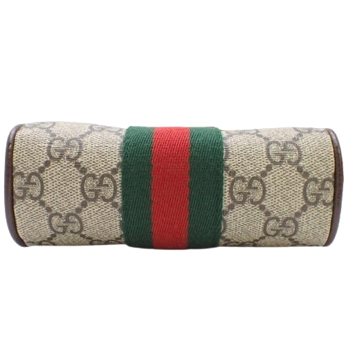 Ophidia GG Shoulder Bag in GG Supreme Canvas, Beige/Ebony, 598127 96IWT 8745.  Features a double G web stripe and is suitable for shoulder or crossbody carrying.