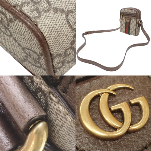 Ophidia GG Shoulder Bag in GG Supreme Canvas, Beige/Ebony, 598127 96IWT 8745.  Features a double G web stripe and is suitable for shoulder or crossbody carrying.