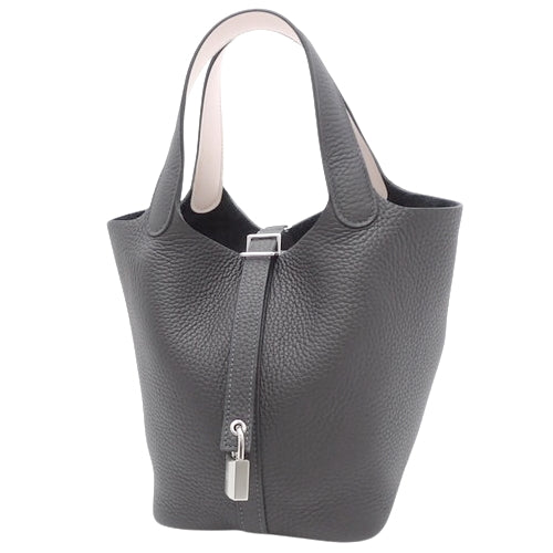 Picotin Lock Eclat PM Tote Bag in Caban/Mauve Pale, Taurillon Clemence Swift, Palladium Hardware, Silver Hardware, U Stamp