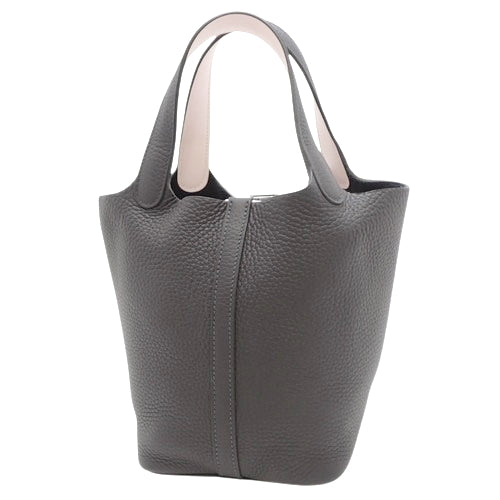 Picotin Lock Eclat PM Tote Bag in Caban/Mauve Pale, Taurillon Clemence Swift, Palladium Hardware, Silver Hardware, U Stamp