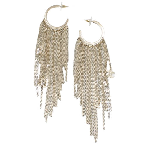 Coco Mark Hoop Chain Earrings, Metal (GP), Accessories, Jewelry, Dangle