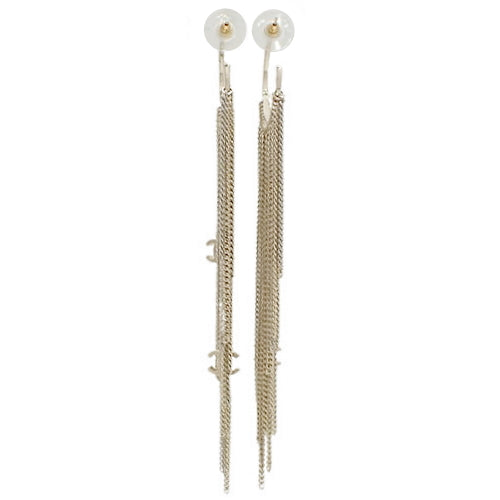 Coco Mark Hoop Chain Earrings, Metal (GP), Accessories, Jewelry, Dangle