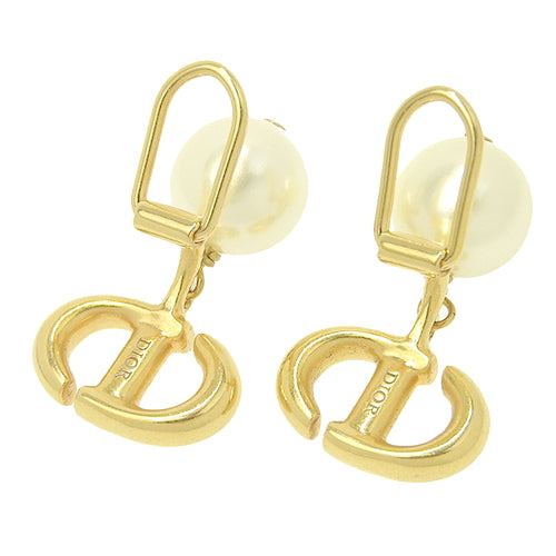 CD Navy Clip Earrings, Metal (GP), Resin Pearl, Accessory, Jewelry