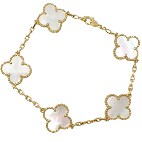 Vintage Alhambra Bracelet, 5 Motifs, Mother of Pearl, VCARA41800, 18K Yellow Gold, YG, Accessory, Jewelry
