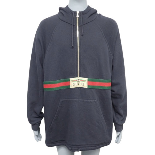 Vintage Logo &amp; Web Stripe Sweatshirt L Apparel Half-Zip Hoodie