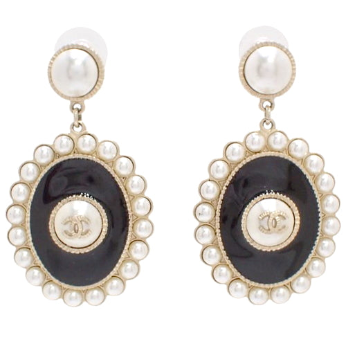 Coco Mark Swing Earrings, Metal (GP), Faux Pearl, Accessory, Jewelry, Dangle