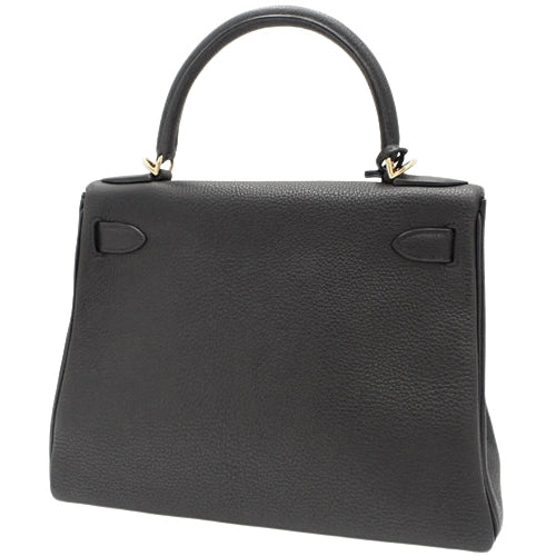 Kelly 28 (inner-stitched) Togo leather, black, gold hardware, □E stamp.