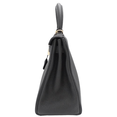 Kelly 28 (inner-stitched) Togo leather, black, gold hardware, □E stamp.