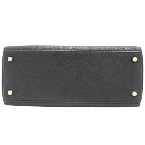 Kelly 28 (inner-stitched) Togo leather, black, gold hardware, □E stamp.