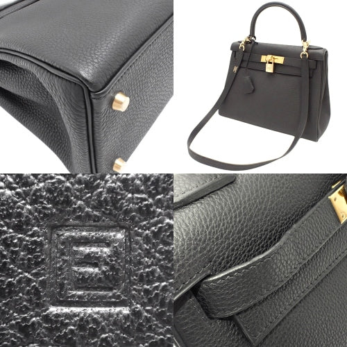 Kelly 28 (inner-stitched) Togo leather, black, gold hardware, □E stamp.
