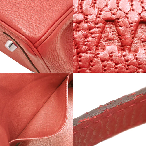 Birkin 25 Rouge vif Togo Palladium Hardware Silver Hardware A Stamp Tote Bag