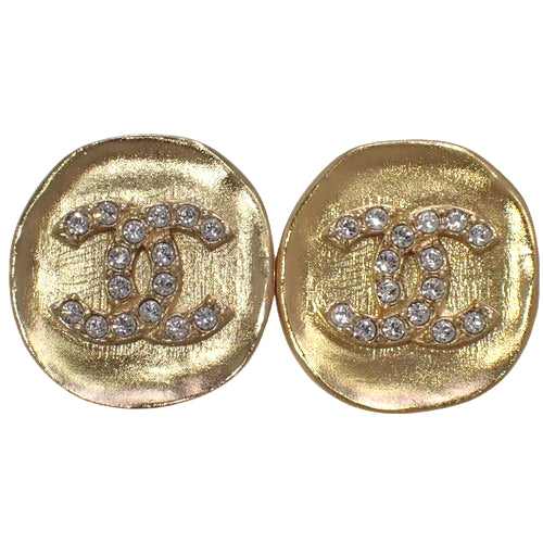 Cocomark Rhinestone Earrings, Metal (GP), Rhinestone Accessories, Circle, Round