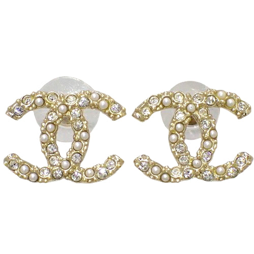 Cocomark Rhinestone and Pearl Earrings, Metal (GP), Faux Pearl, Rhinestone, Accessories, Jewelry