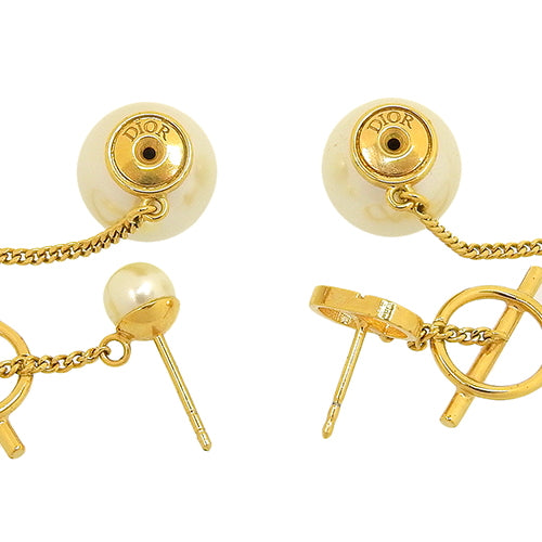 Tribal Pearl Earrings, Fake Pearl, Metal (GP) Accessory, Jewelry, Dangle, CD Logo