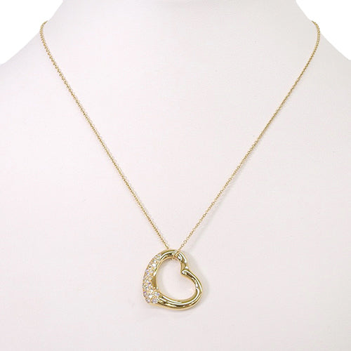 Open Heart Pendant, Diamond, Yellow Gold (K18YG), Accessory, Jewelry