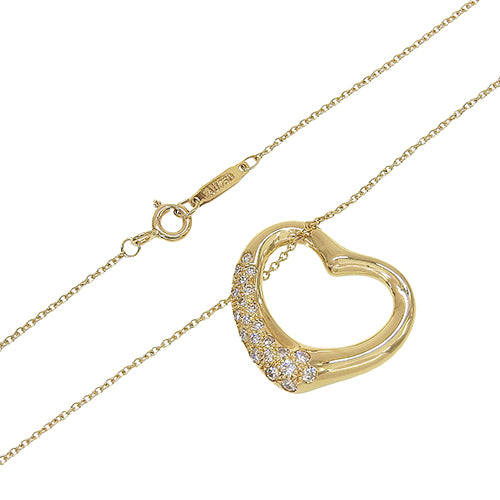 Open Heart Pendant, Diamond, Yellow Gold (K18YG), Accessory, Jewelry