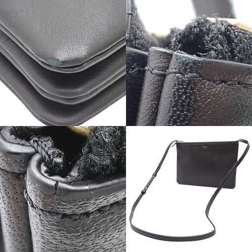 Trio Large Leather Pouch, Black, Old Logo, Shoulder Bag, Crossbody Bag