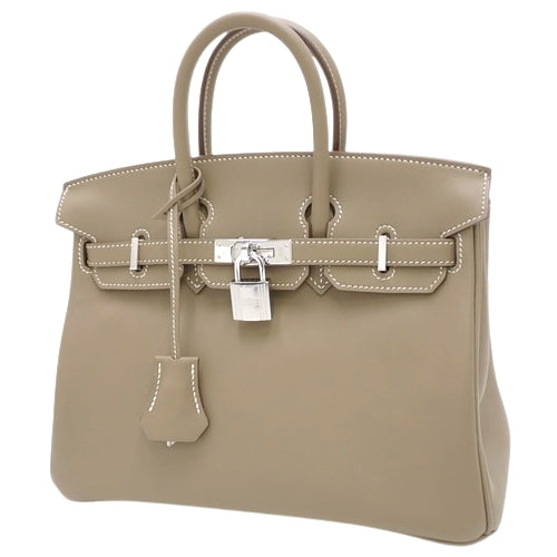 Birkin 25 Etoupe/Etoupe Swift Palladium Hardware Silver Hardware U Stamp Tote Bag