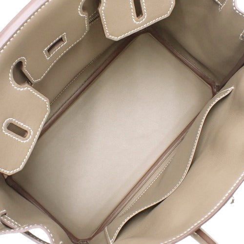 Birkin 25 Etoupe/Etoupe Swift Palladium Hardware Silver Hardware U Stamp Tote Bag