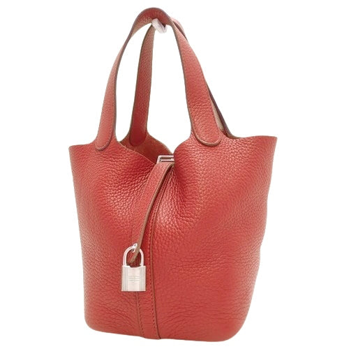 Picotin Lock PM Rouge Grenat Taurillon Clemence Tote Bag in Palladium and Silver Hardware with O Stamp
