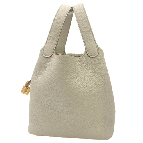 Picotin Lock PM Beton Taurillon Clemence Leather Tote Bag with Gold Hardware and B Stamp