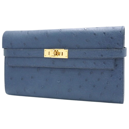 ケリーウォレット ロング オーストリッチ ブルーロイ ゴールド金具 A刻印
