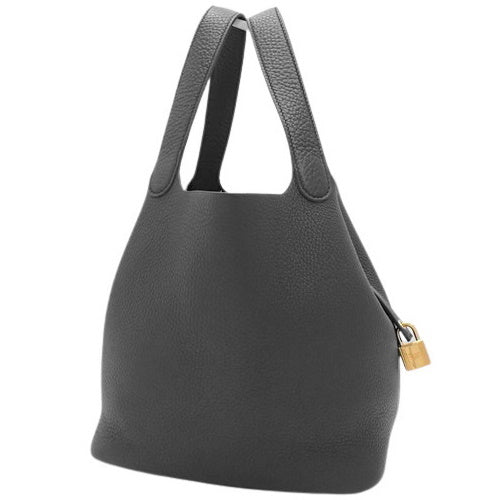 Picotin Lock MM Taurillon Clemence Leather Tote Bag with Gold Hardware and U Stamp