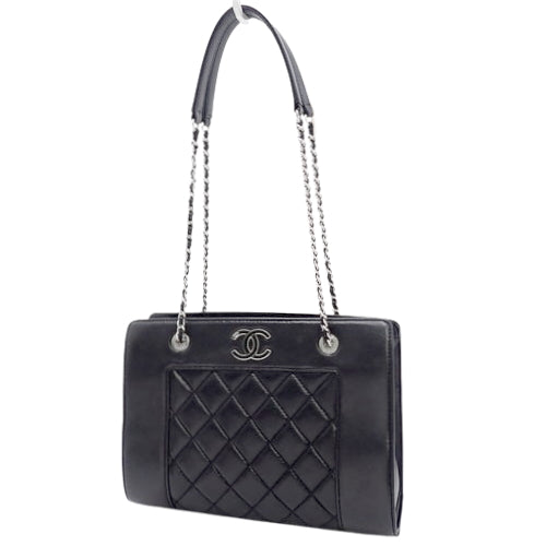 Matelasse Coco Mark Chain Handbag, Lambskin, Black, Shoulder Bag