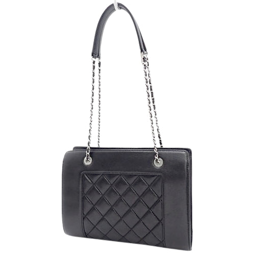 Matelasse Coco Mark Chain Handbag, Lambskin, Black, Shoulder Bag