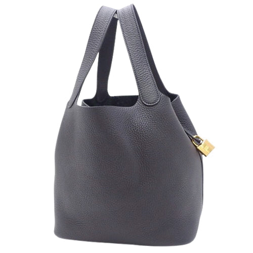 Picotin Lock MM Caban Taurillon Clemence Leather Tote Bag with Gold Hardware and U Stamp