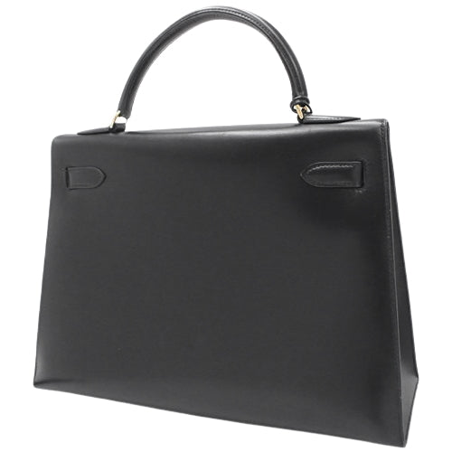 Kelly 32 (Exterior Stitched) Box Calfskin, Black, Gold Hardware, 〇A Stamp