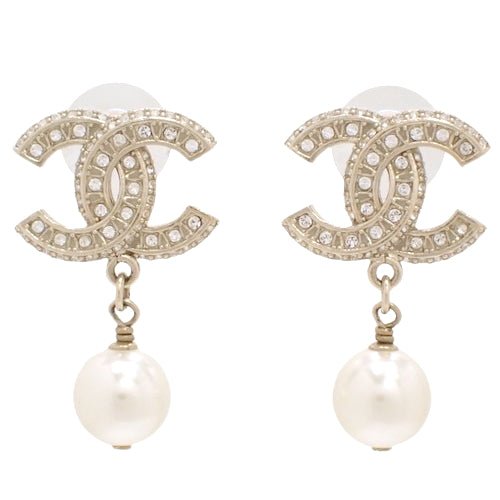 Cocomark Rhinestone Pearl Earrings, Metal (GP), Faux Pearl, Accessories, Jewelry