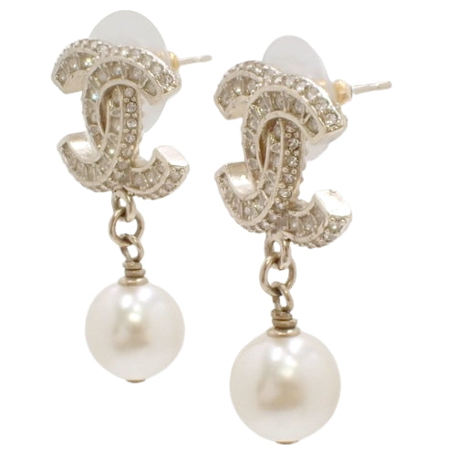 Cocomark Rhinestone Pearl Earrings, Metal (GP), Faux Pearl, Accessories, Jewelry