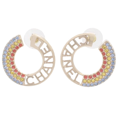 Logo Rhinestone Earrings Metal (GP) Accessories Jewelry