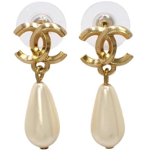 Coco Mark Pearl Teardrop Earrings, Metal (GP), Faux Pearl, Accessory, Jewelry, Swing, Dangle