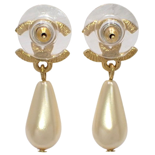 Coco Mark Pearl Teardrop Earrings, Metal (GP), Faux Pearl, Accessory, Jewelry, Swing, Dangle